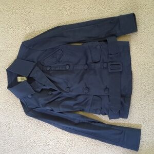 Women's Vintage Diesel Navy Blue Double-Breasted Mini Trench Coat Jacket